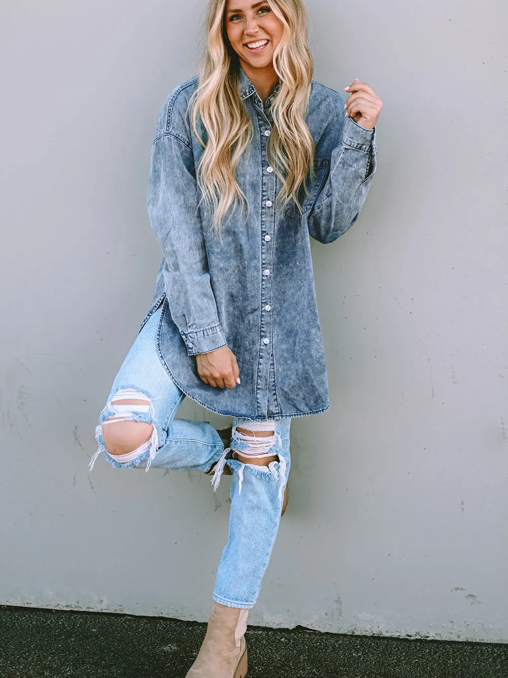 Acid Wash Denim Shirt Jacket