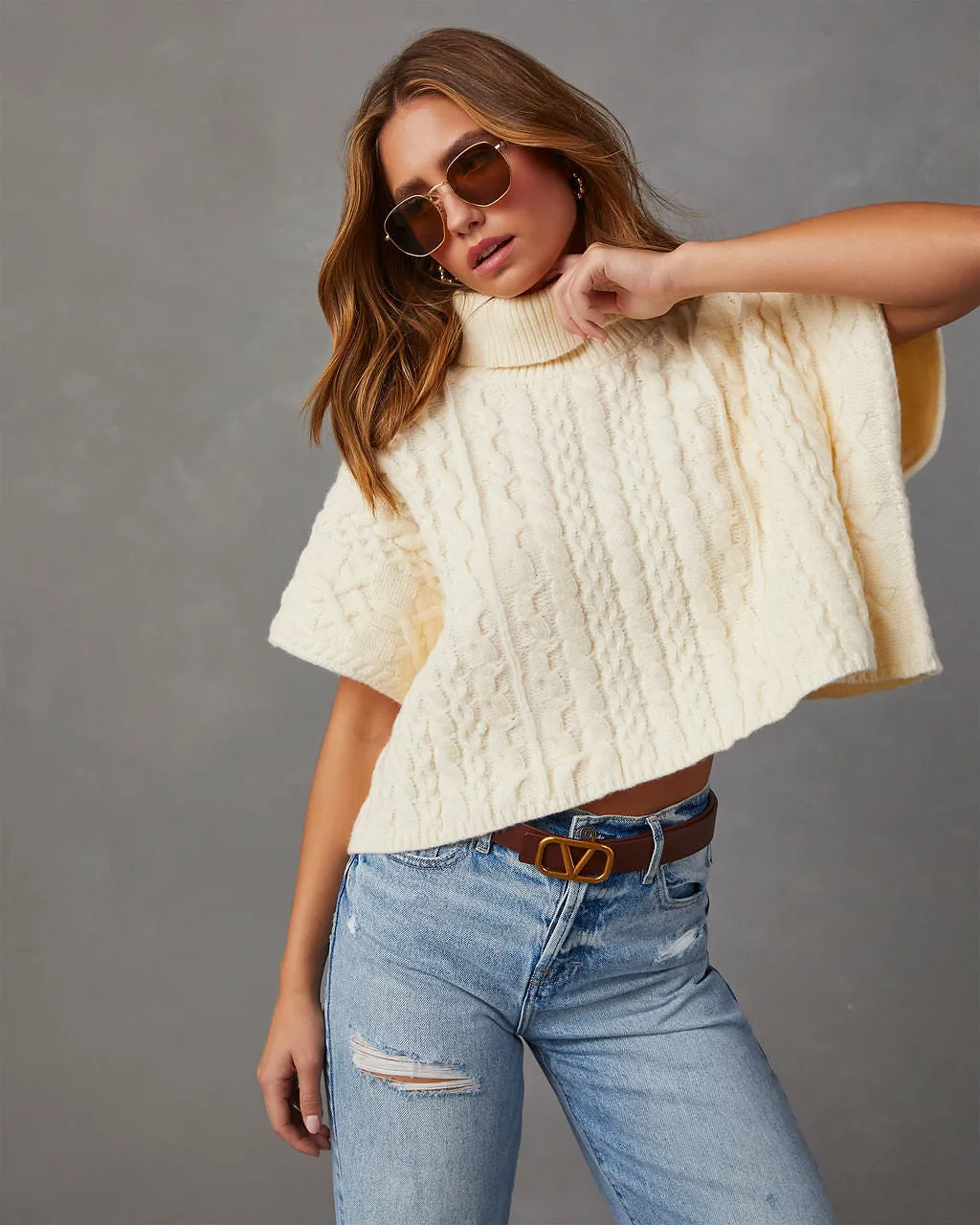 Adalynn Cable Knit Turtleneck Sweater Vest