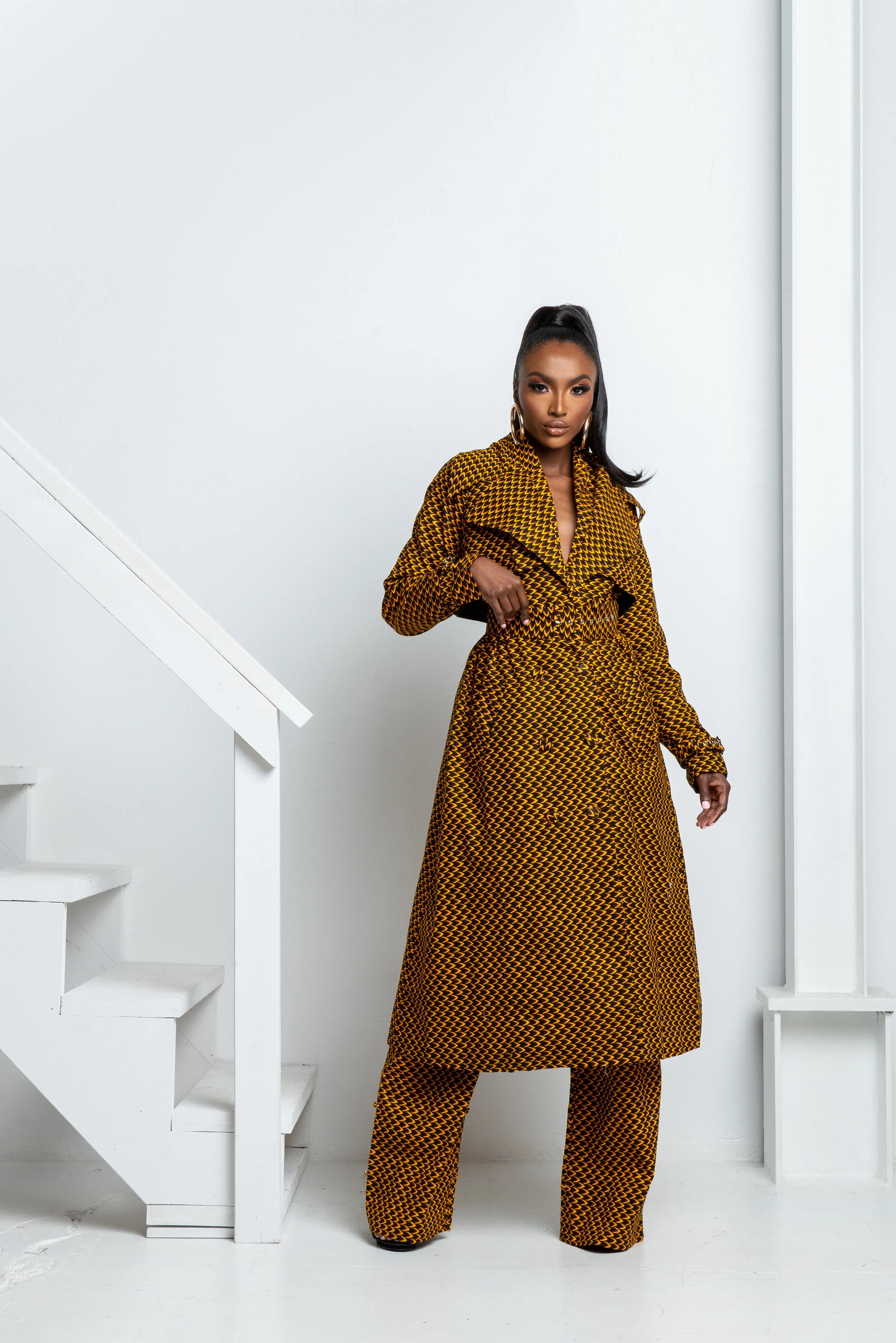 AGBANI African Print Trench Jacket