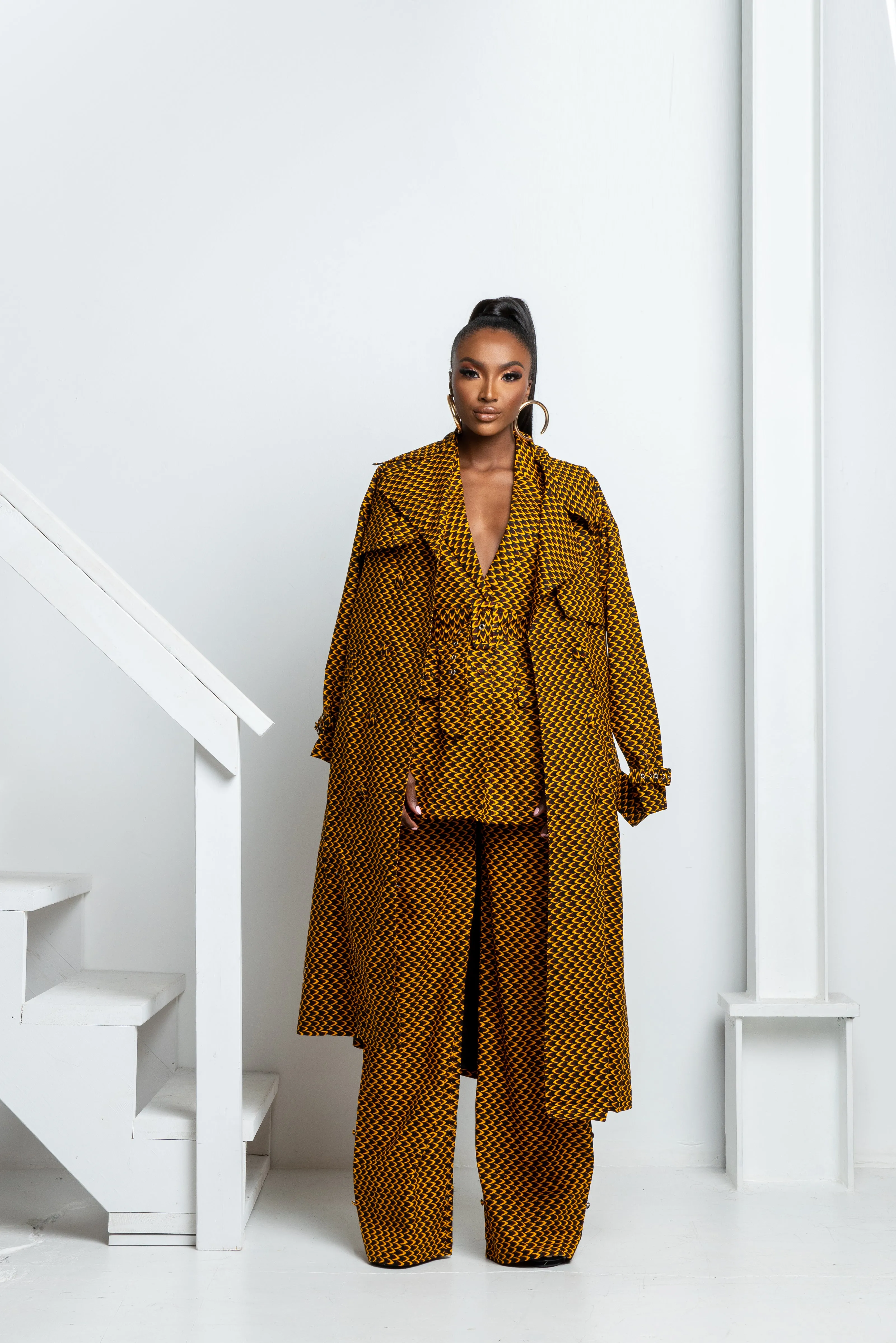 AGBANI African Print Trench Jacket