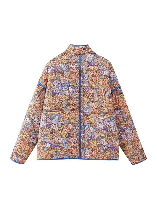 Autumn Floral Print Drop Shoulder Quilted Jacket