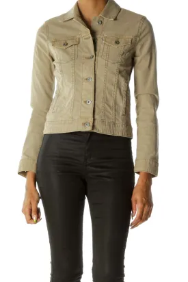 Beige Breast Pockets Buttoned Long Sleeve Jacket