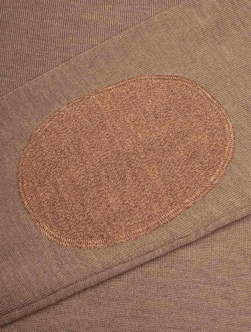 Beige Crew Neck with Patch Merino Wool Jumper