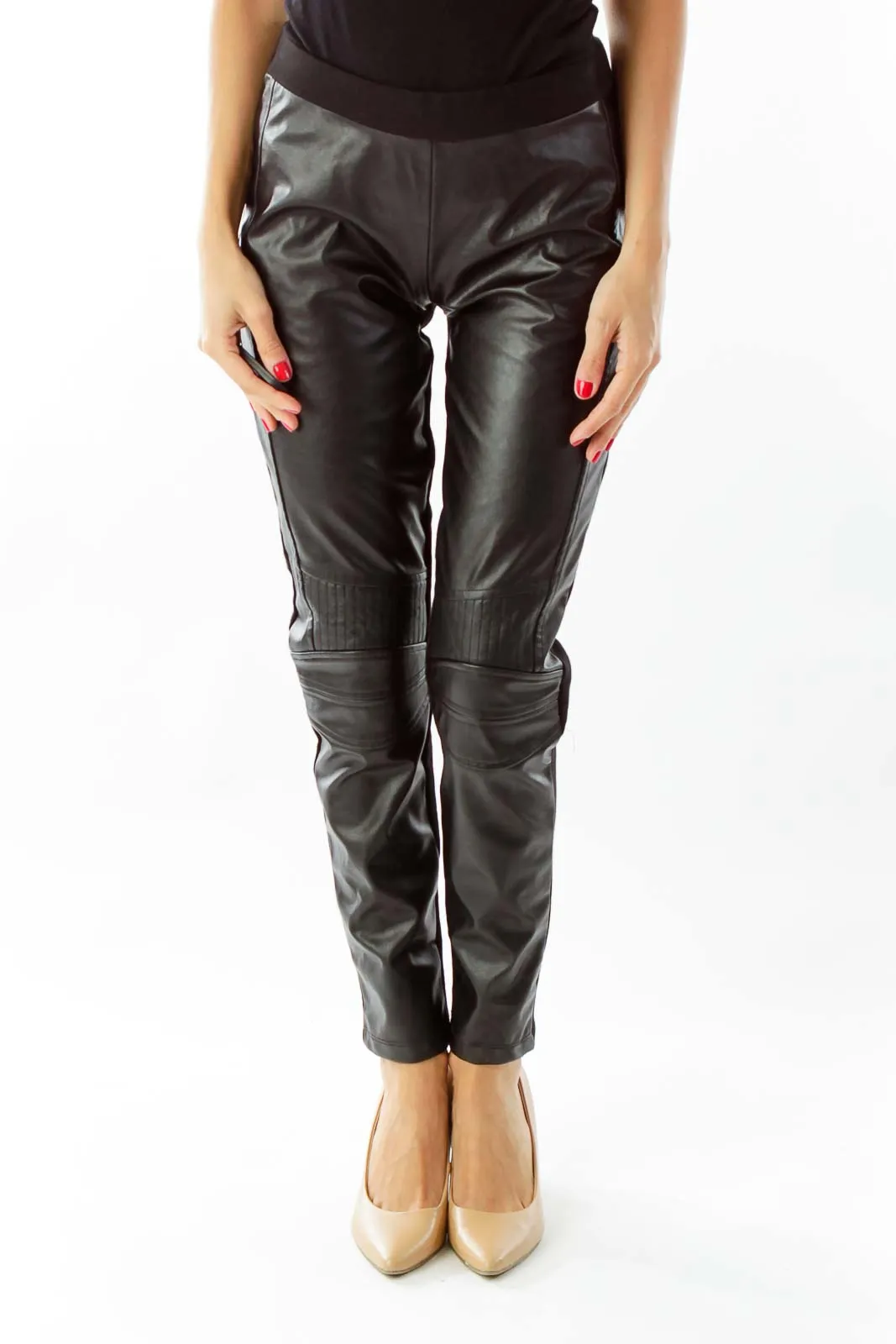 Black Faux-Leather Stretch Pants