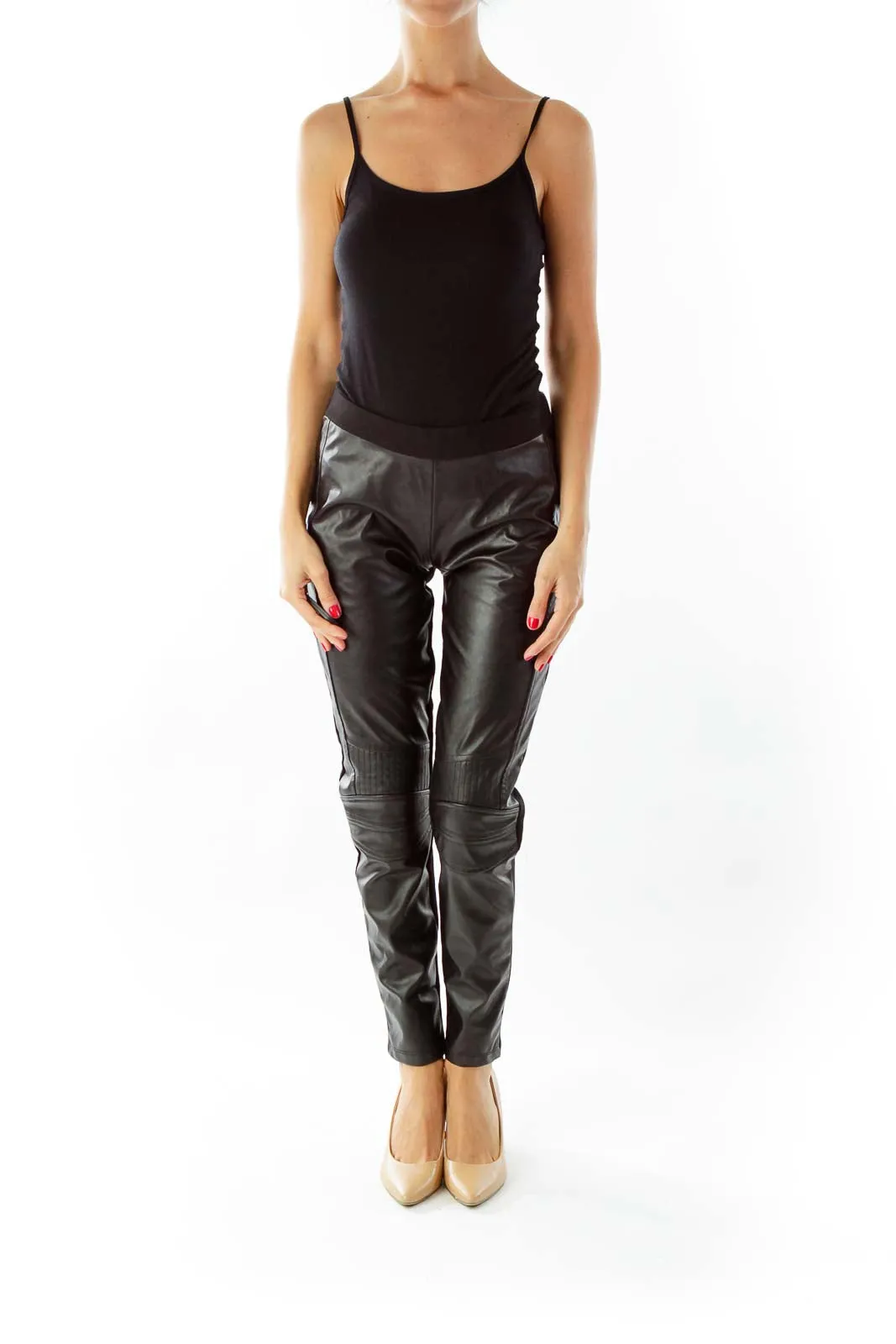 Black Faux-Leather Stretch Pants