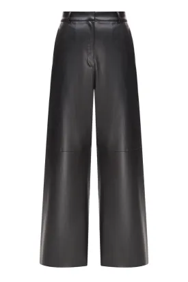 BLACK FAUX LEATHER WIDE LEG PANTS