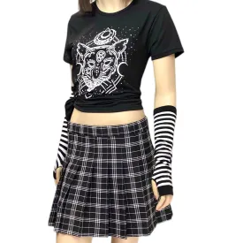 Black Plaid Pleated Mini Skirt