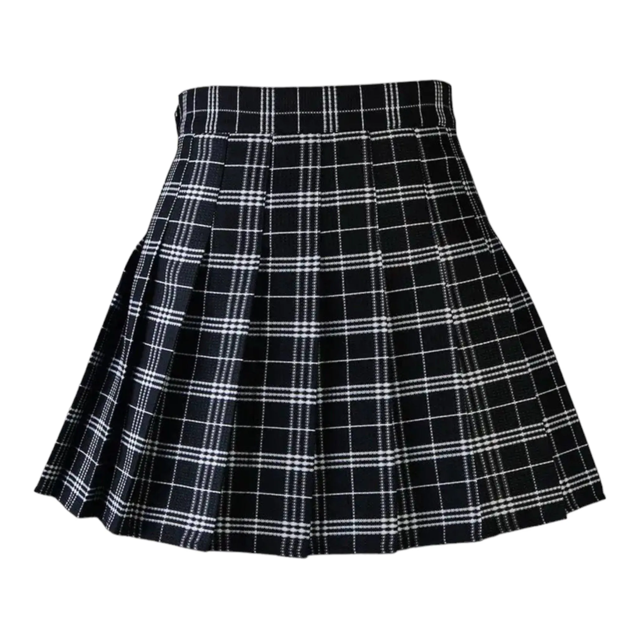 Black Plaid Pleated Mini Skirt