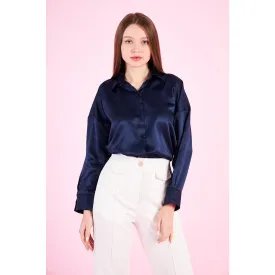 Blue Button Down Satin Shirt