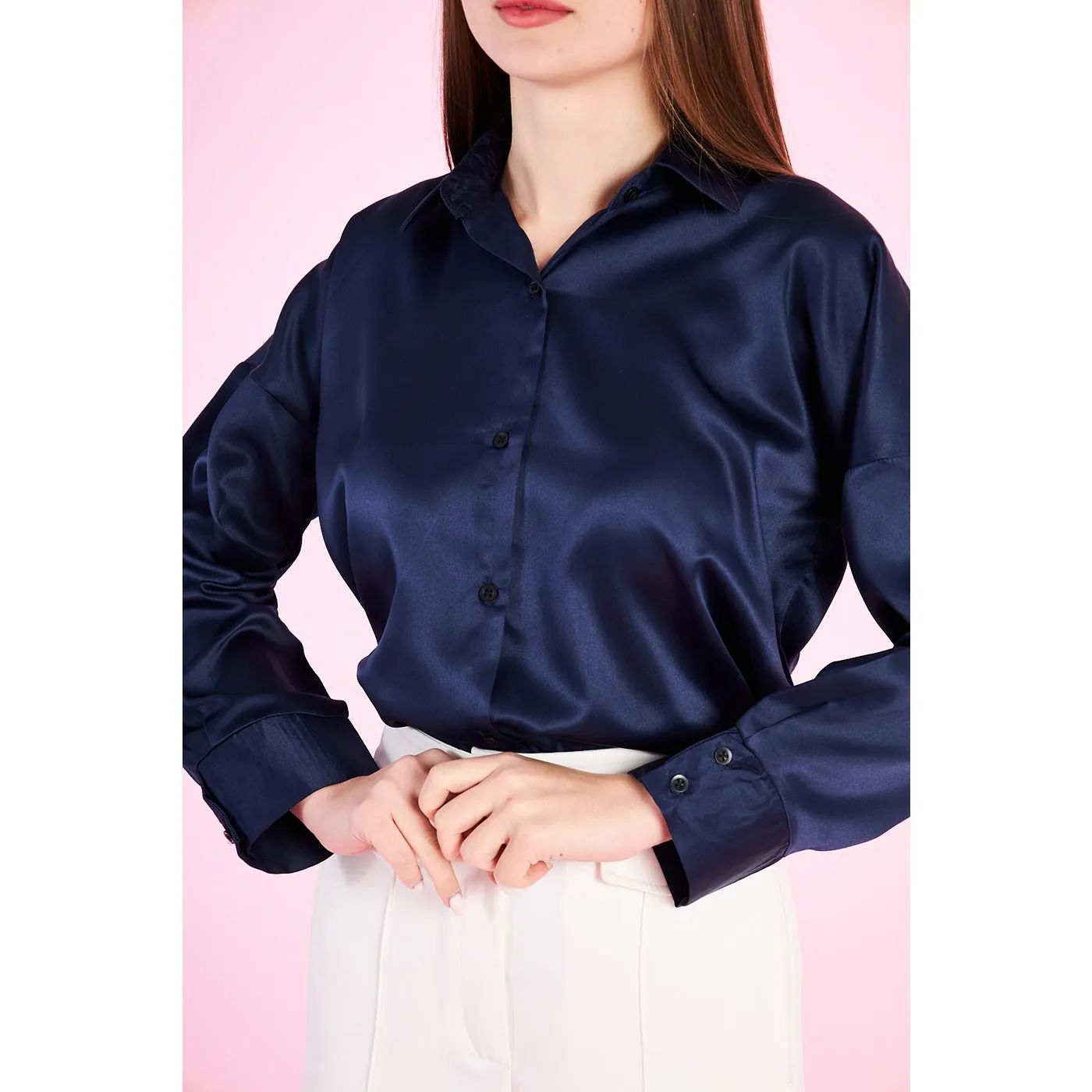 Blue Button Down Satin Shirt