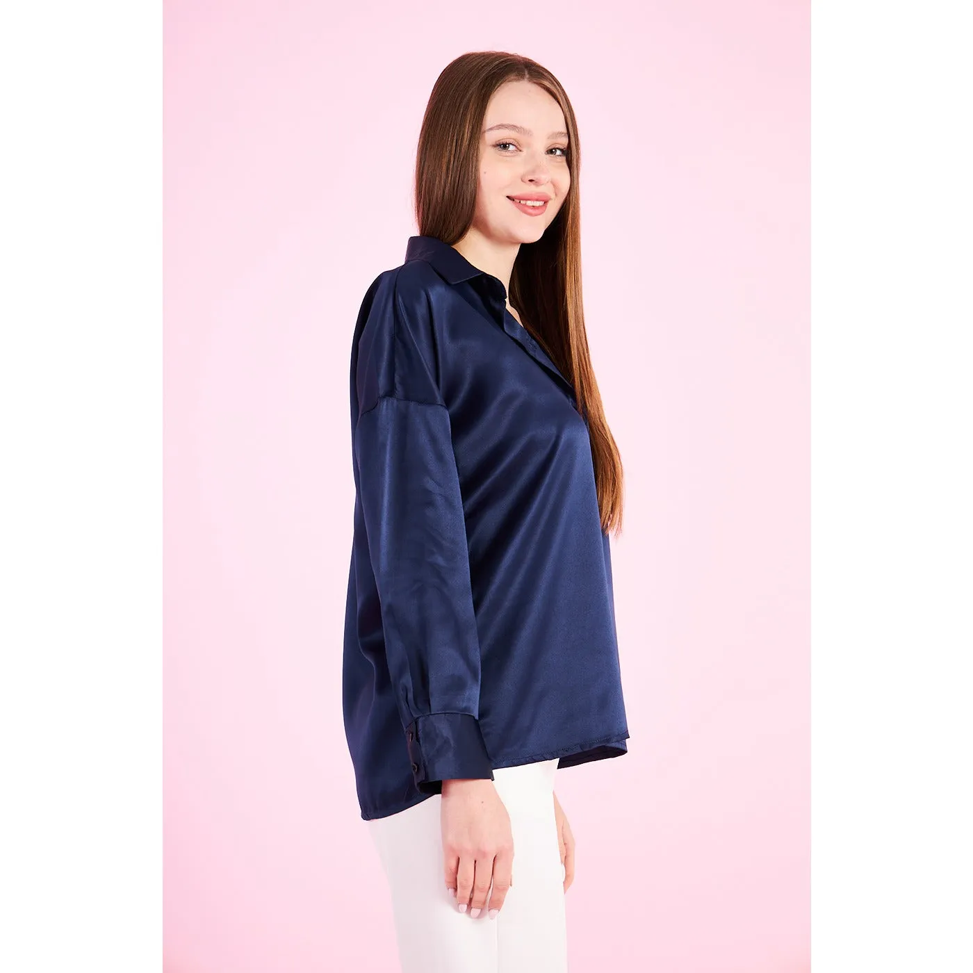 Blue Button Down Satin Shirt