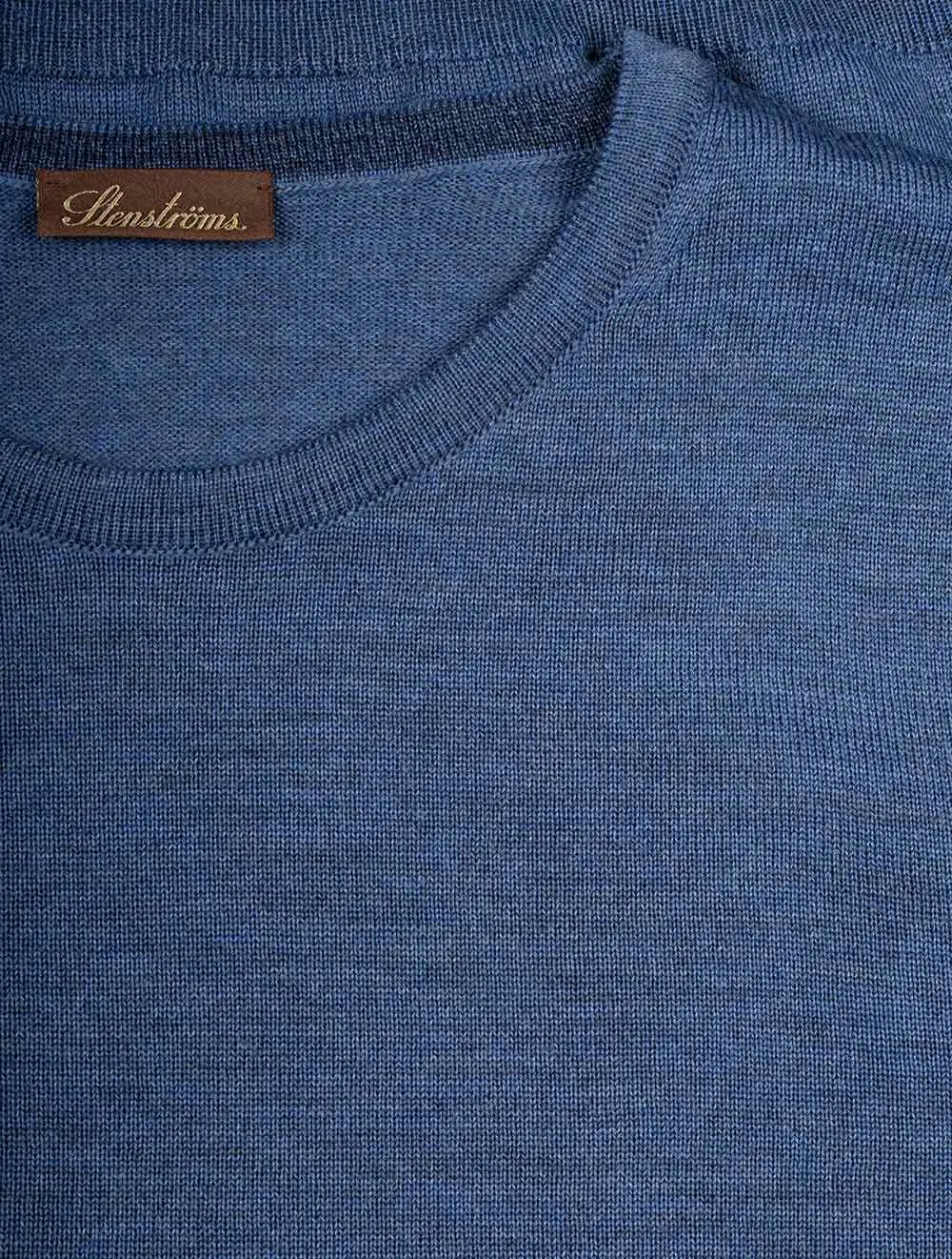 Blue Crew Neck with Patch Merino Wool Jumper