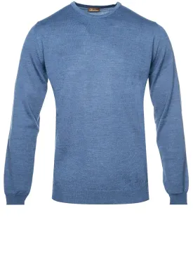 Blue Crew Neck with Patch Merino Wool Jumper