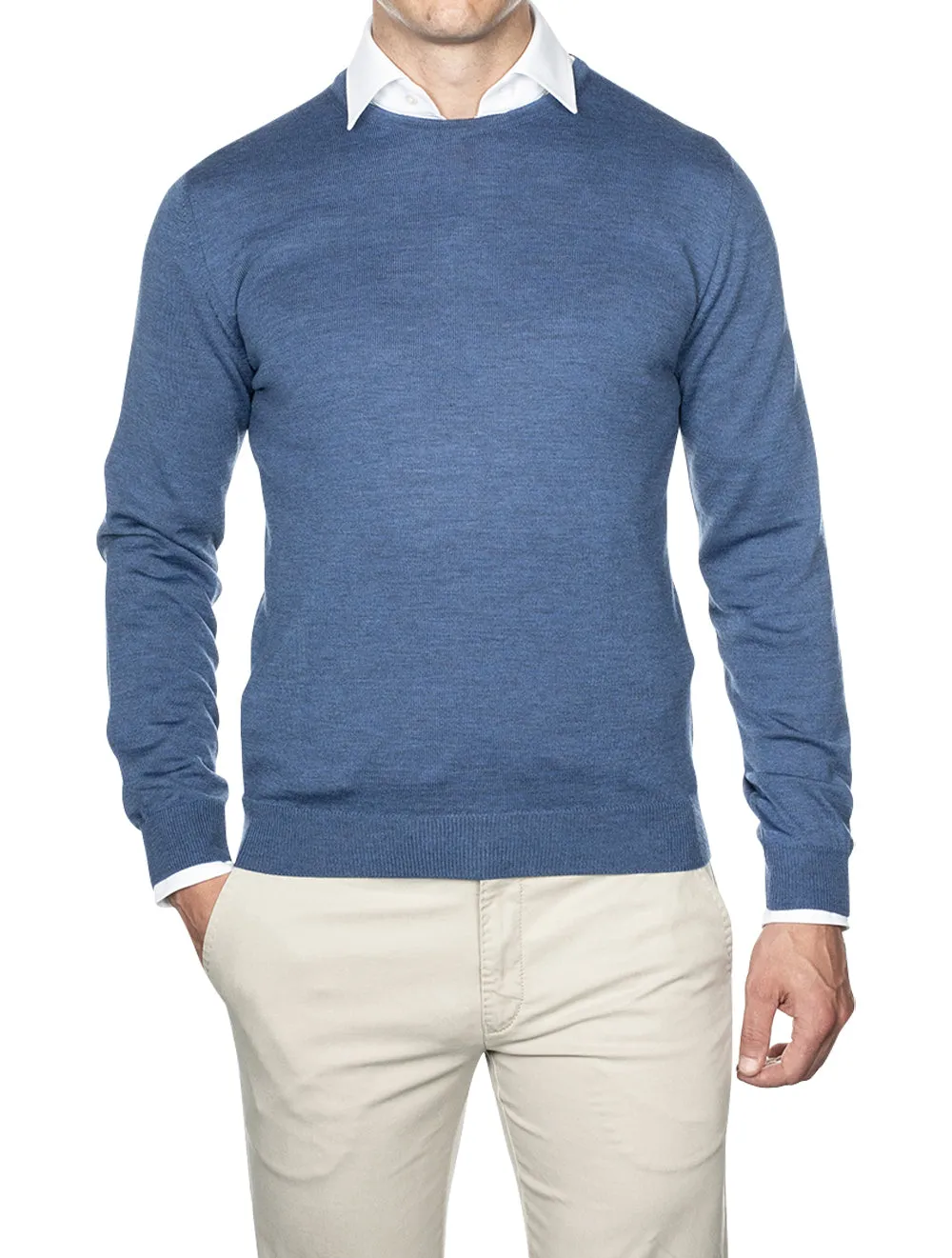 Blue Crew Neck with Patch Merino Wool Jumper