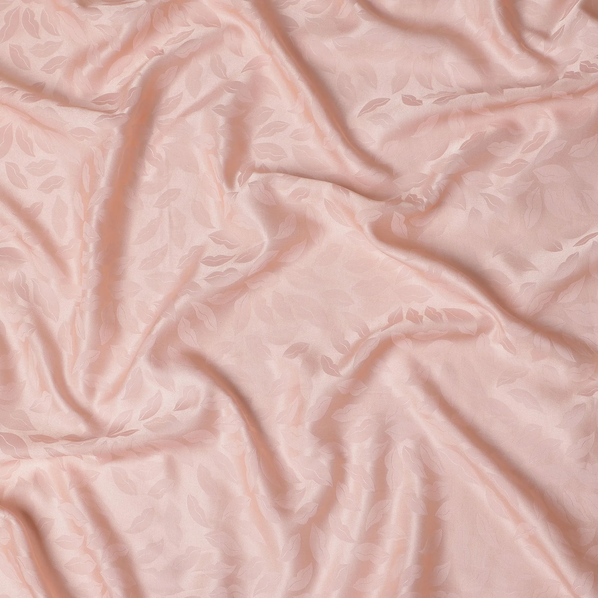 Blush Pink Silk Satin Fabric with Leaf Pattern, 110 cm Width-D20964