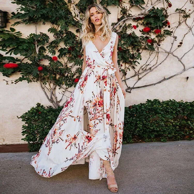 Boho Floral Maxi Wrap Dress