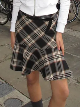 Brown Plaid A-Line Mini Skirts