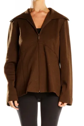 Brown Wool Zip-Up Jacket