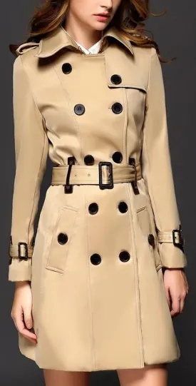 Buckle-Sleeve Trench Coat in Khaki