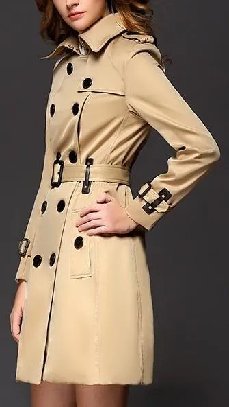 Buckle-Sleeve Trench Coat in Khaki