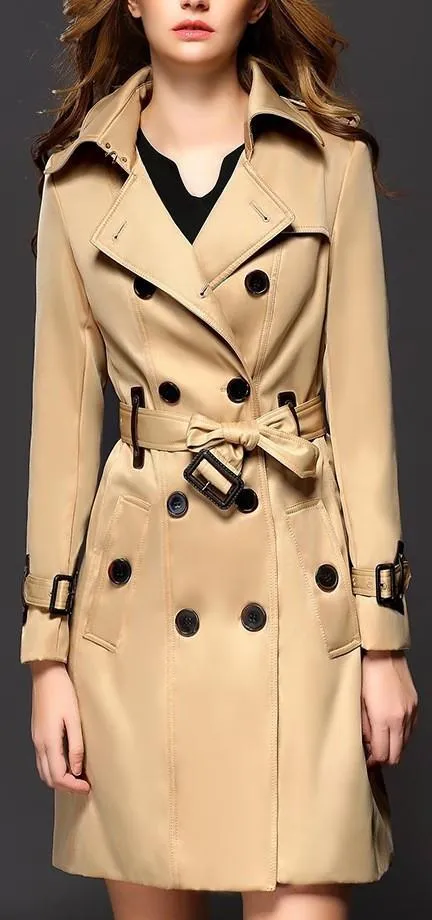 Buckle-Sleeve Trench Coat in Khaki