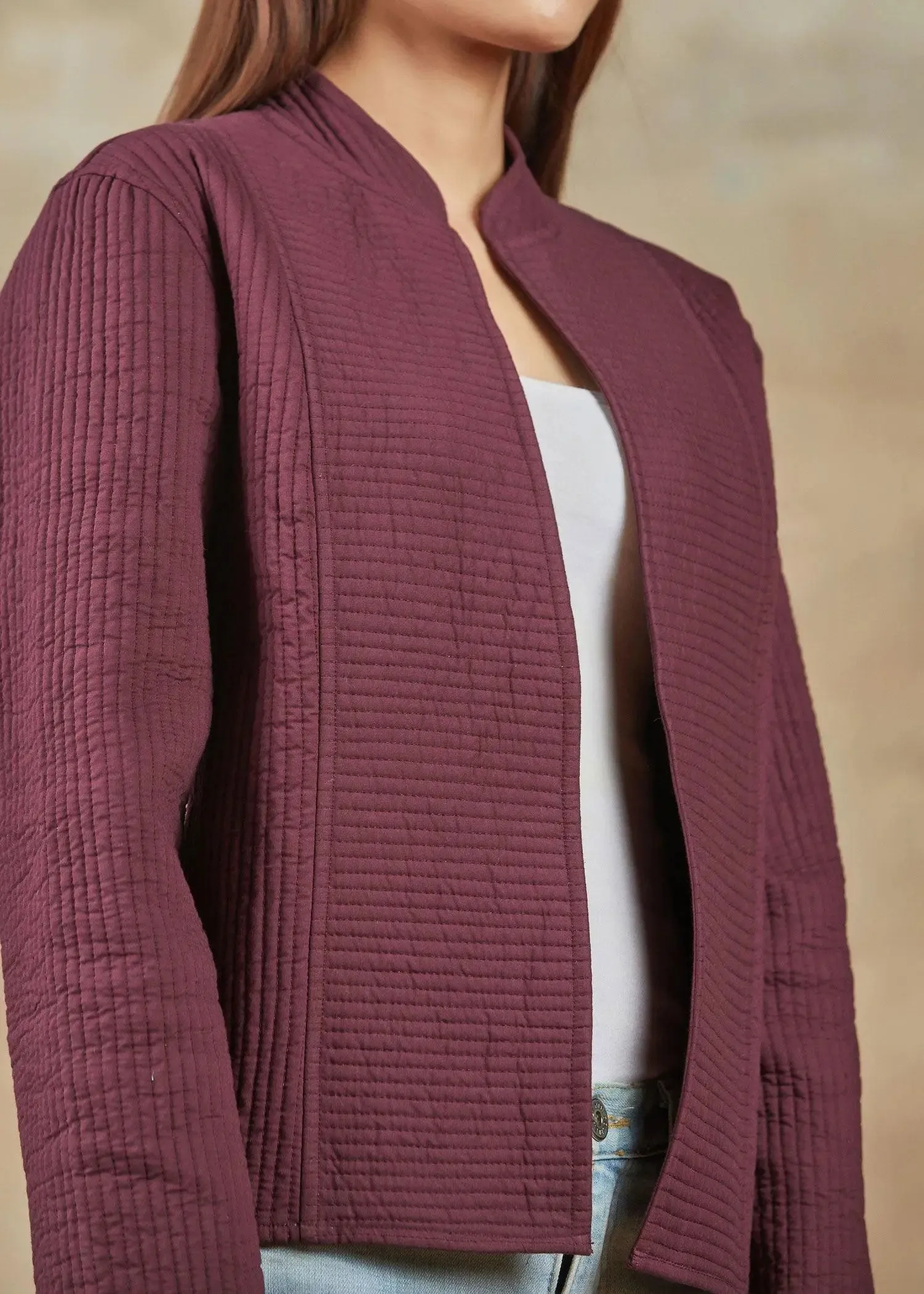 Burgandy Color Cotton Quilted Jacket