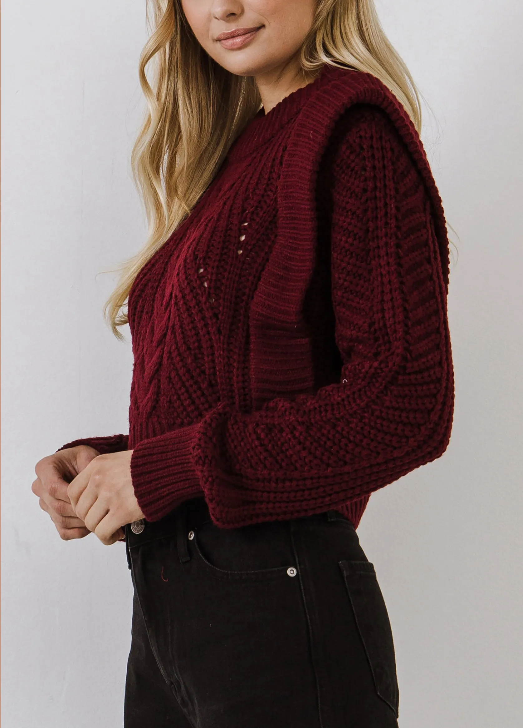 Burgundy Cable Knit Sweater