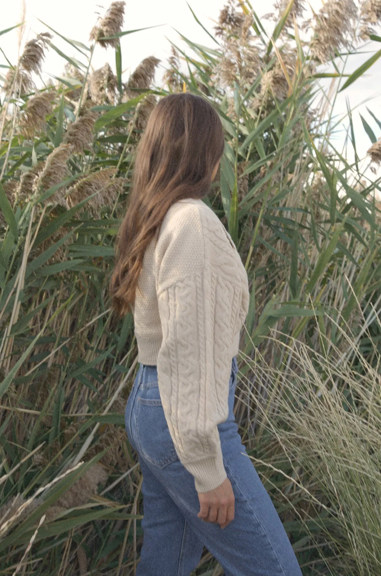 Cable Cropped Knit Sweater