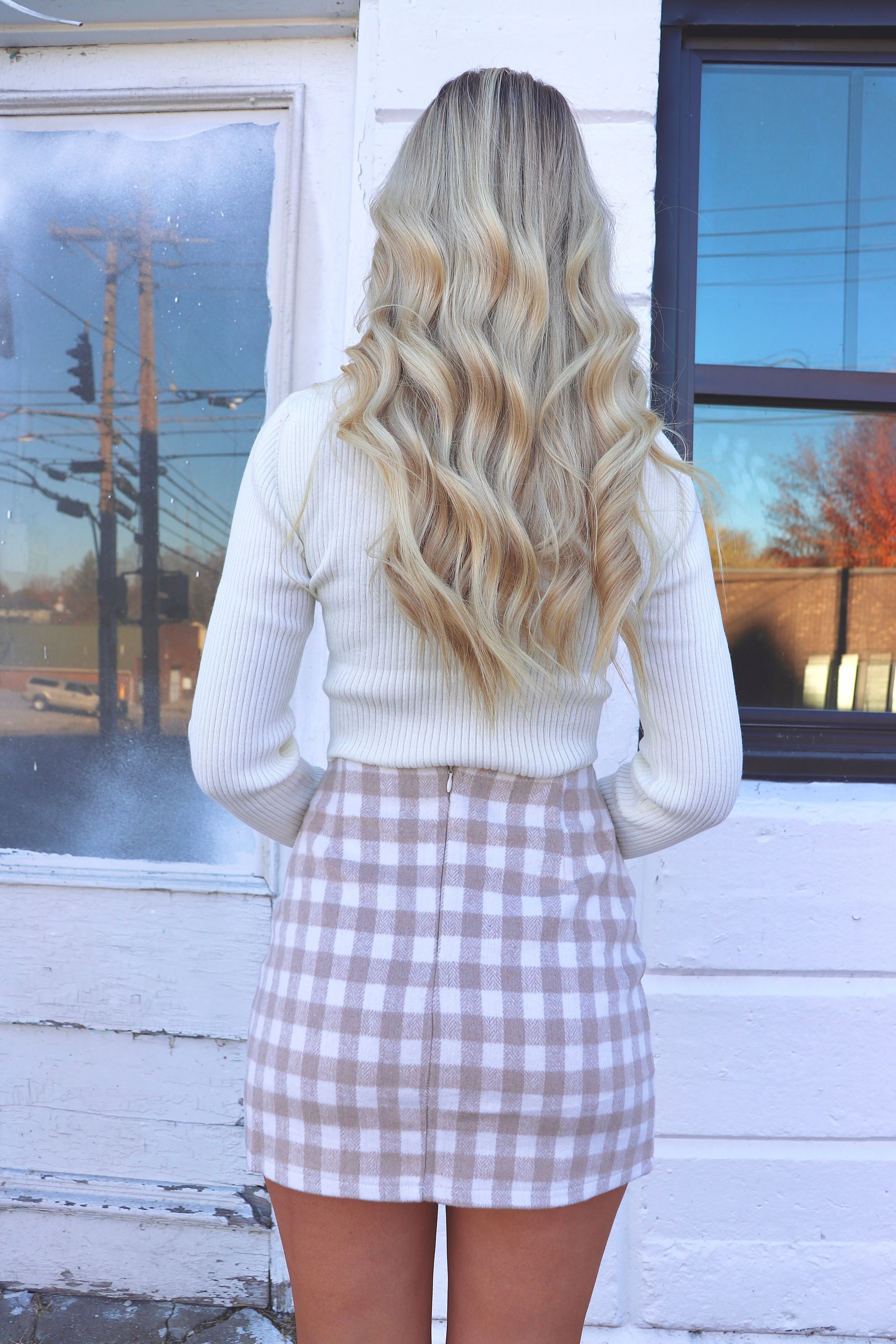 Catch A Vibe Plaid Skirt Taupe