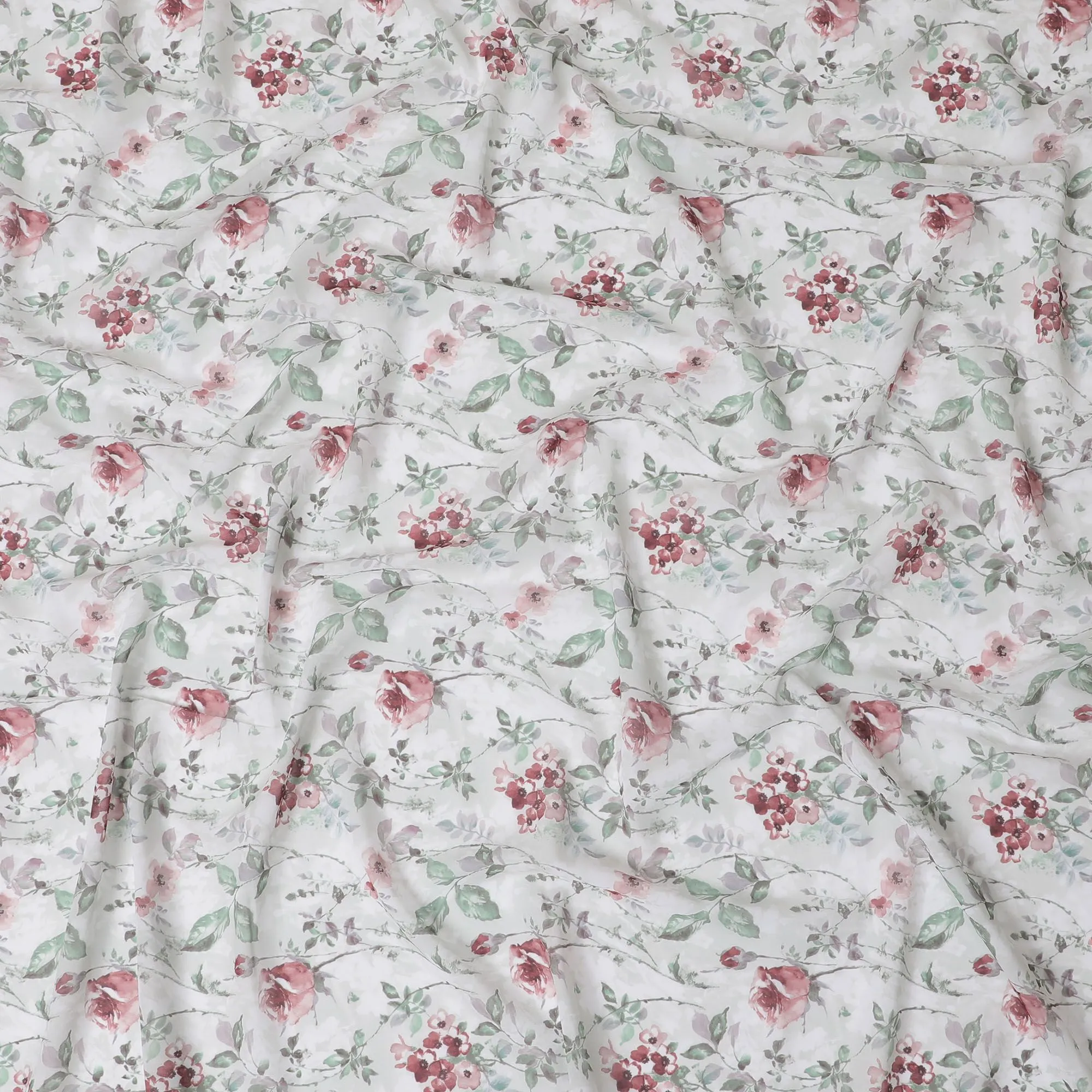 Classic English Garden Rose Synthetic Modal Satin Fabric - 110cm Wide, Vintage Floral Elegance, Ideal for Timeless Fashion-D18417