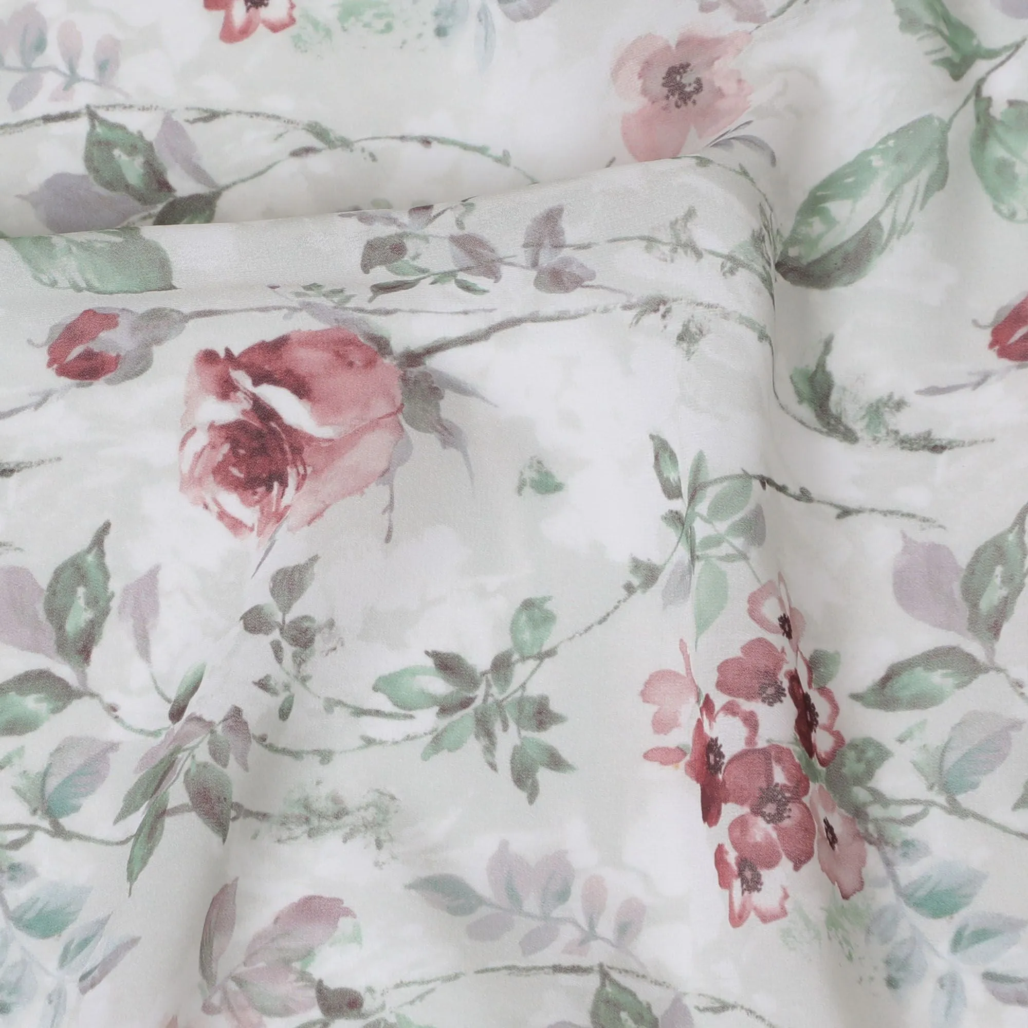 Classic English Garden Rose Synthetic Modal Satin Fabric - 110cm Wide, Vintage Floral Elegance, Ideal for Timeless Fashion-D18417