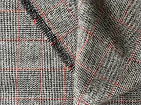 Cozy Brushed Black & Red Wool Blend Houndstooth Plaid