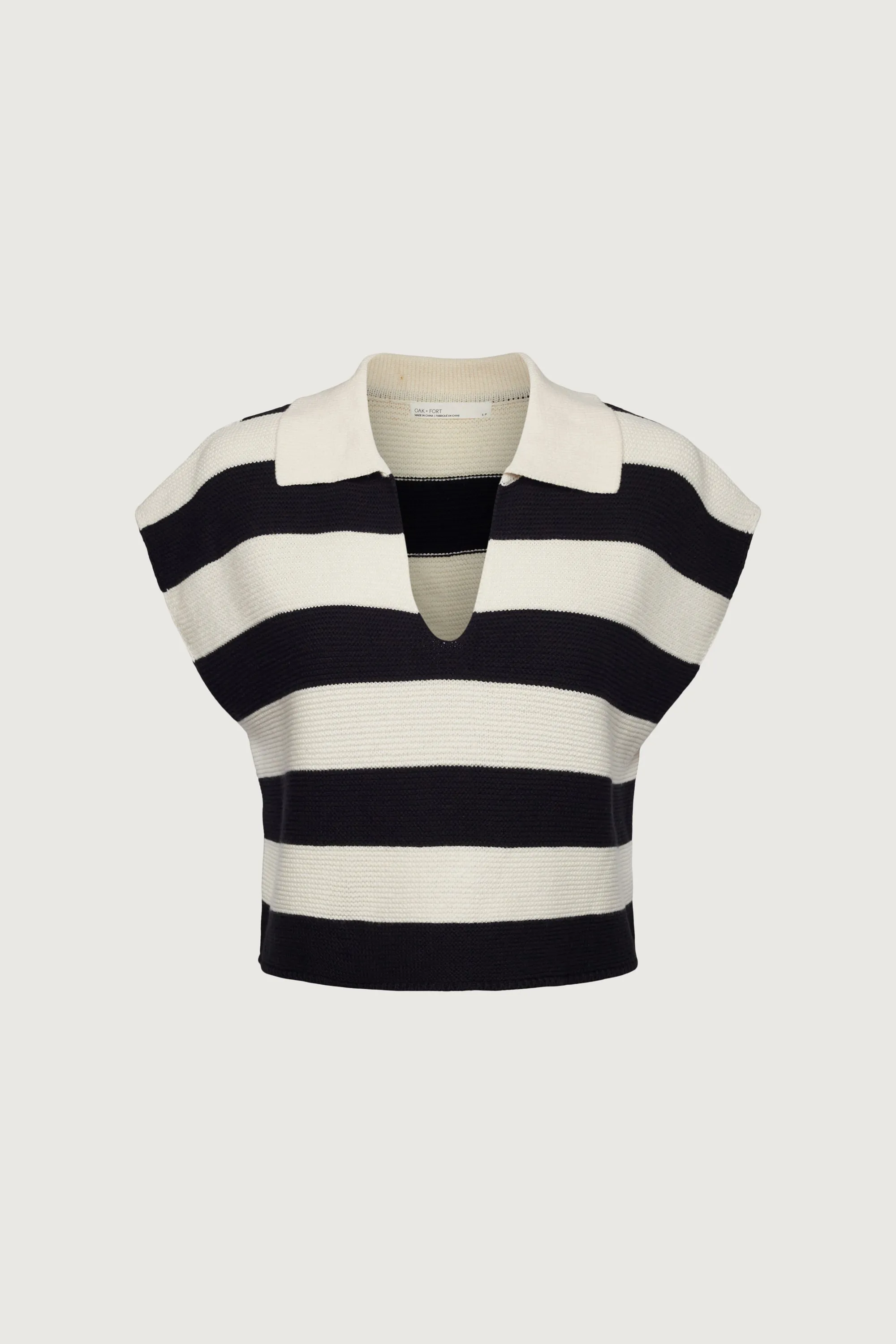 CROPPED STRIPED COLLARED SWEATER