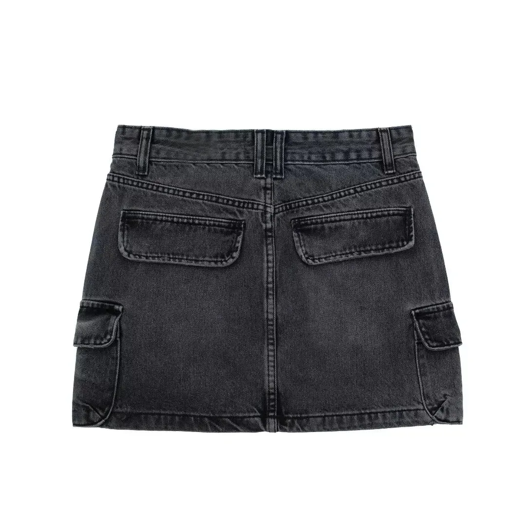 Dark Gray Pocket High Waist Mini Skirts