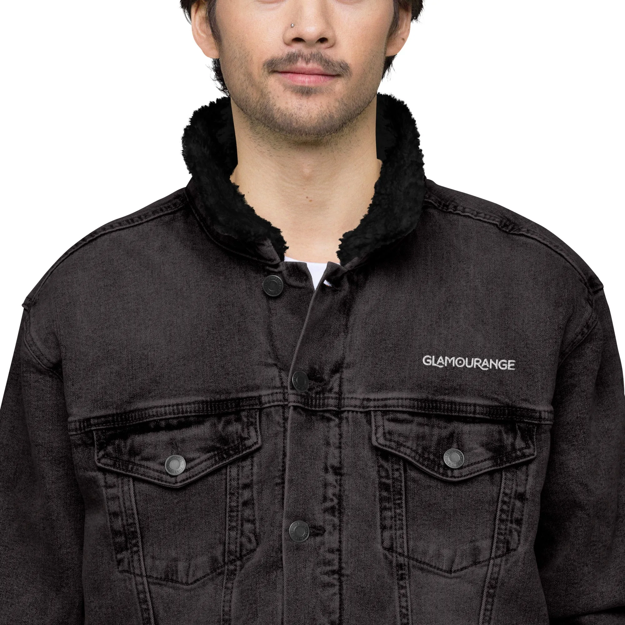 Denim Jacket Black For Men (Glamourange Sherpa Denim Jackets Mens)