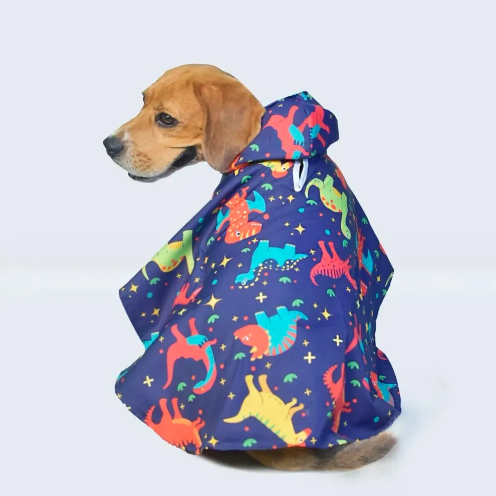 Dinosaur Printed Cape Style Dog Raincoat