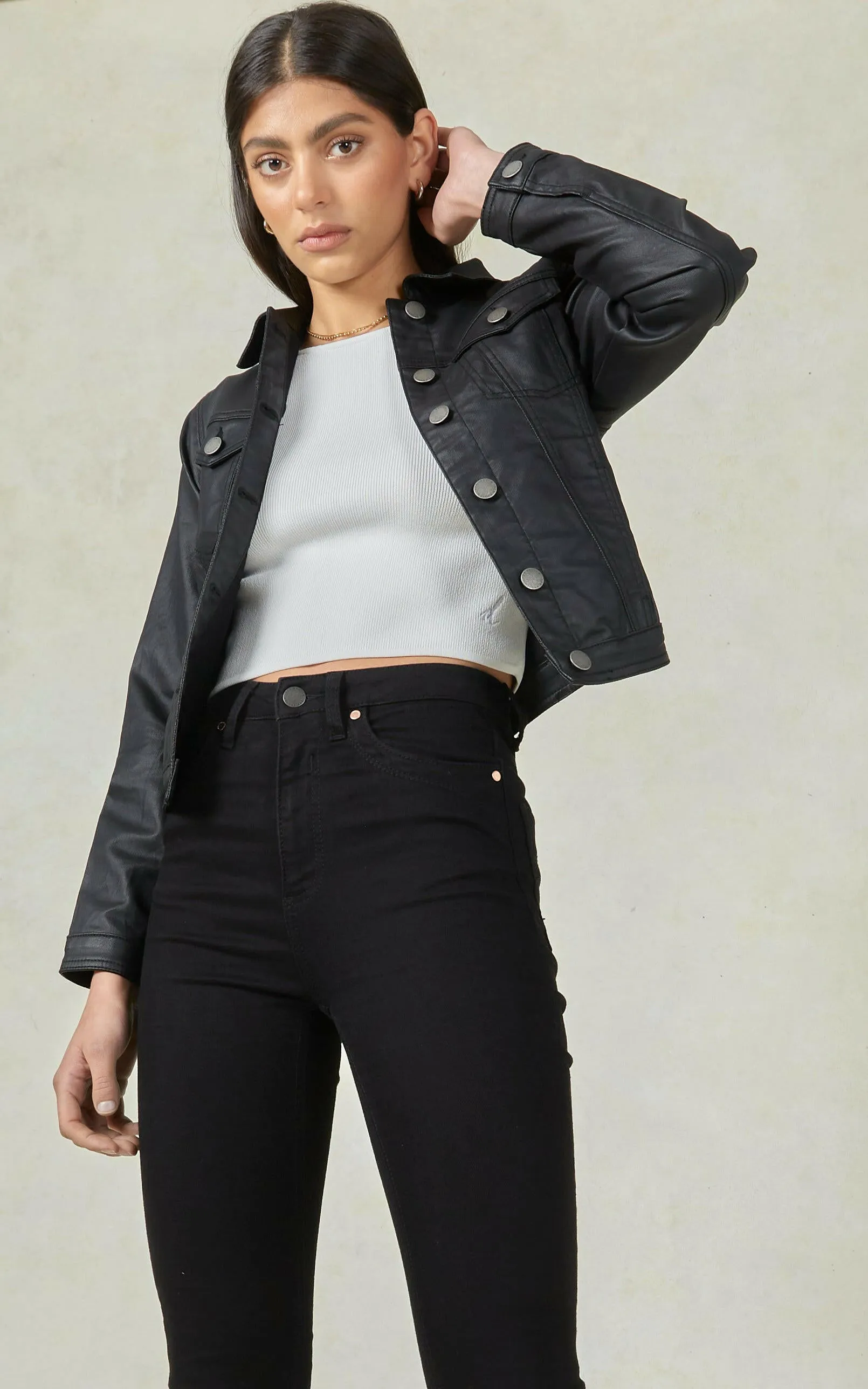 Dita Coated Denim Black Jacket