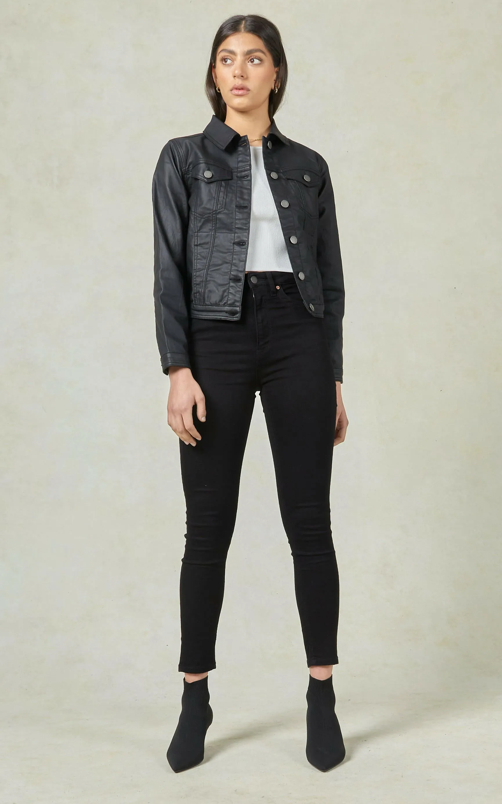 Dita Coated Denim Black Jacket