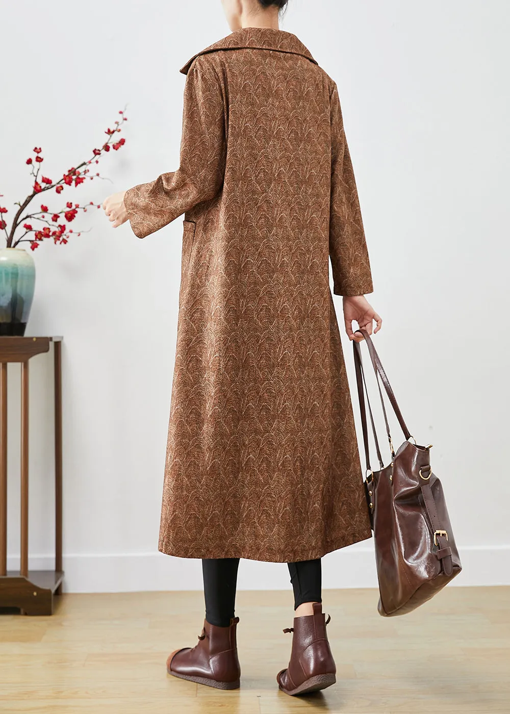 DIY Khaki Oversized Print Cotton Trench Coats Fall LY9837