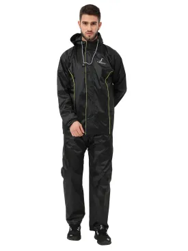 FabSeasons Premium 100% Waterproof Unisex Raincoat for Men & Women with Hood- BlackNeon