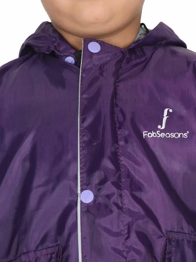 Fabseasons Unisex DarkPurple Waterproof Long - Full  raincoat for Kids with hood