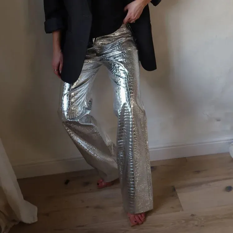 Farah Croco Effect Metallic Pants