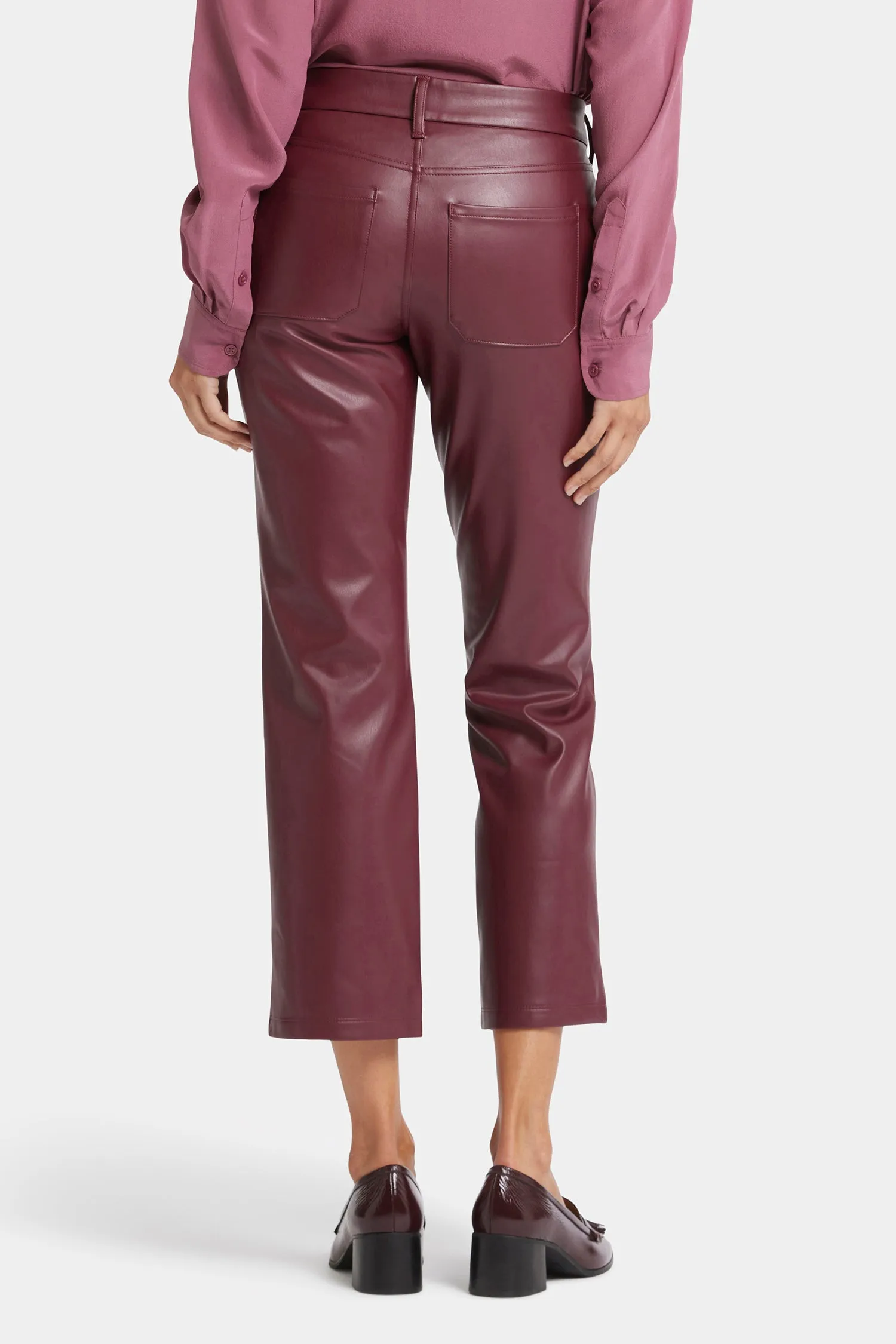 Faux Leather Straight Ankle Pants - Tavern