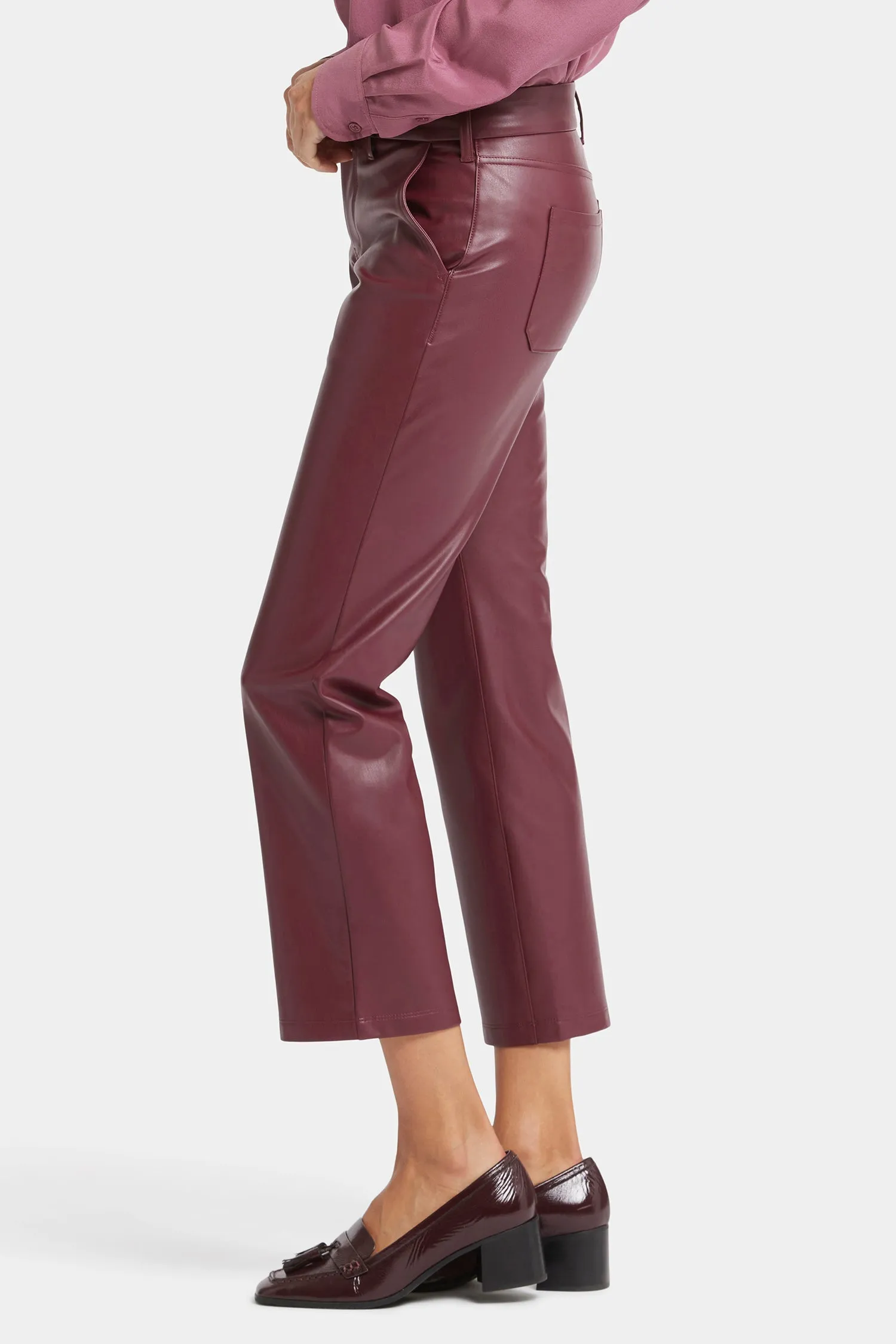 Faux Leather Straight Ankle Pants - Tavern