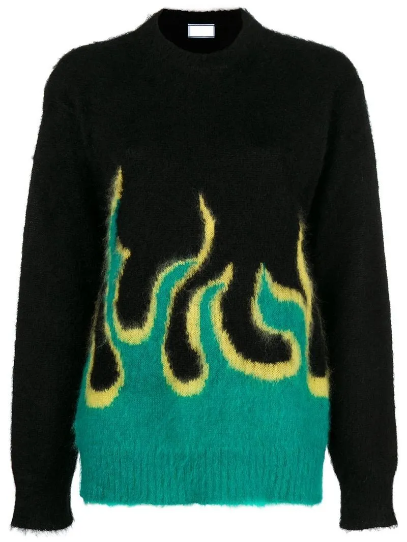 Flame Intarsia-Knit Mohair-Blend Sweater, Black