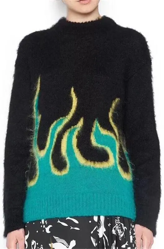 Flame Intarsia-Knit Mohair-Blend Sweater, Black