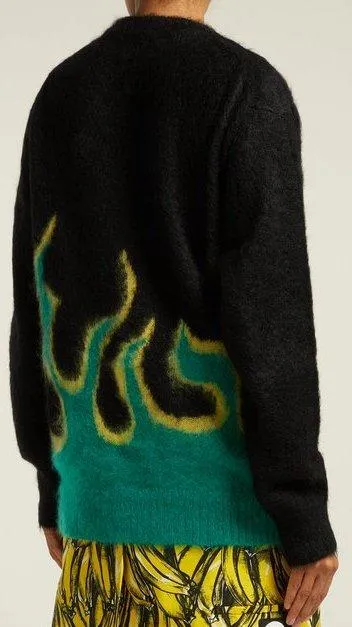 Flame Intarsia-Knit Mohair-Blend Sweater, Black