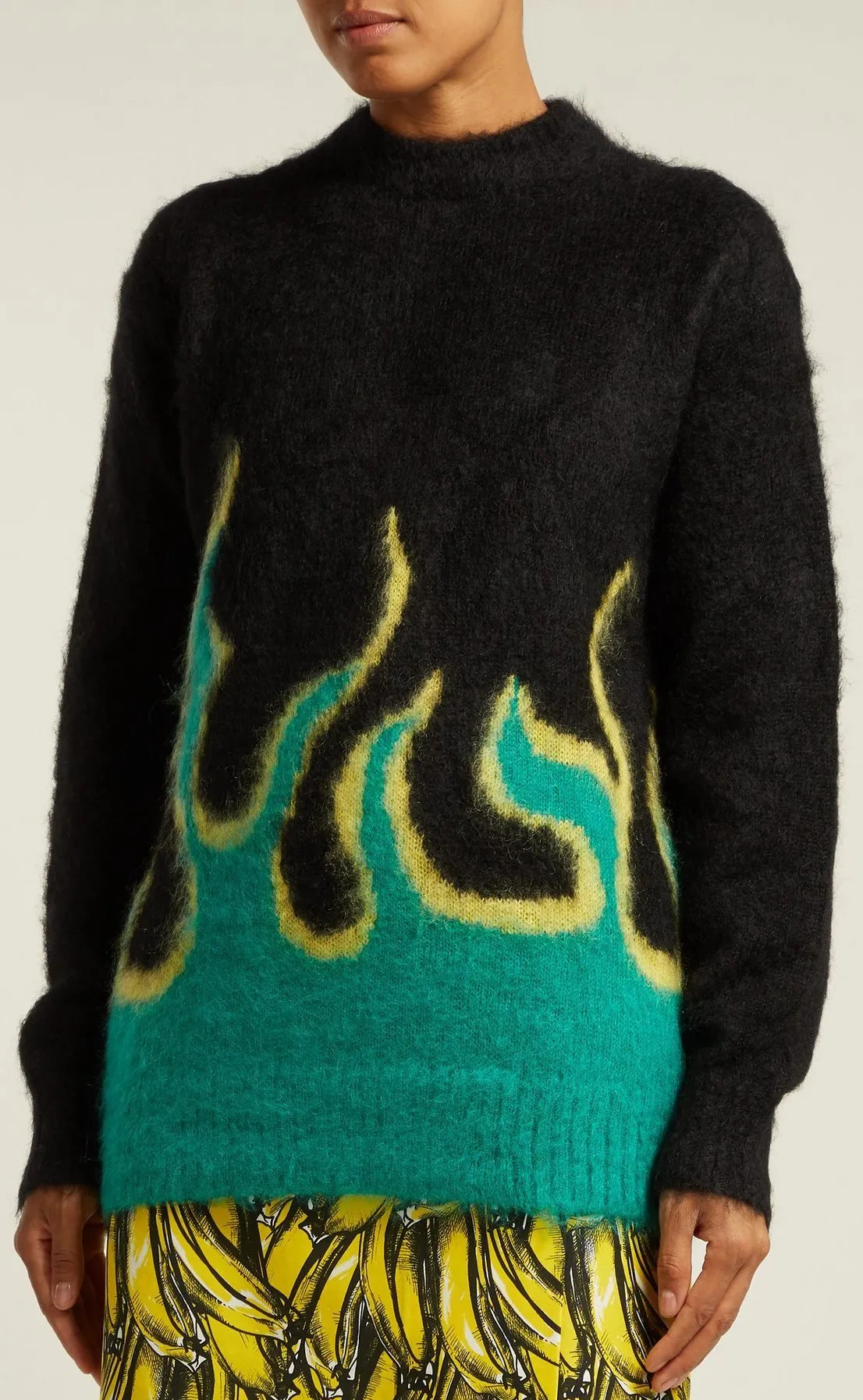 Flame Intarsia-Knit Mohair-Blend Sweater, Black