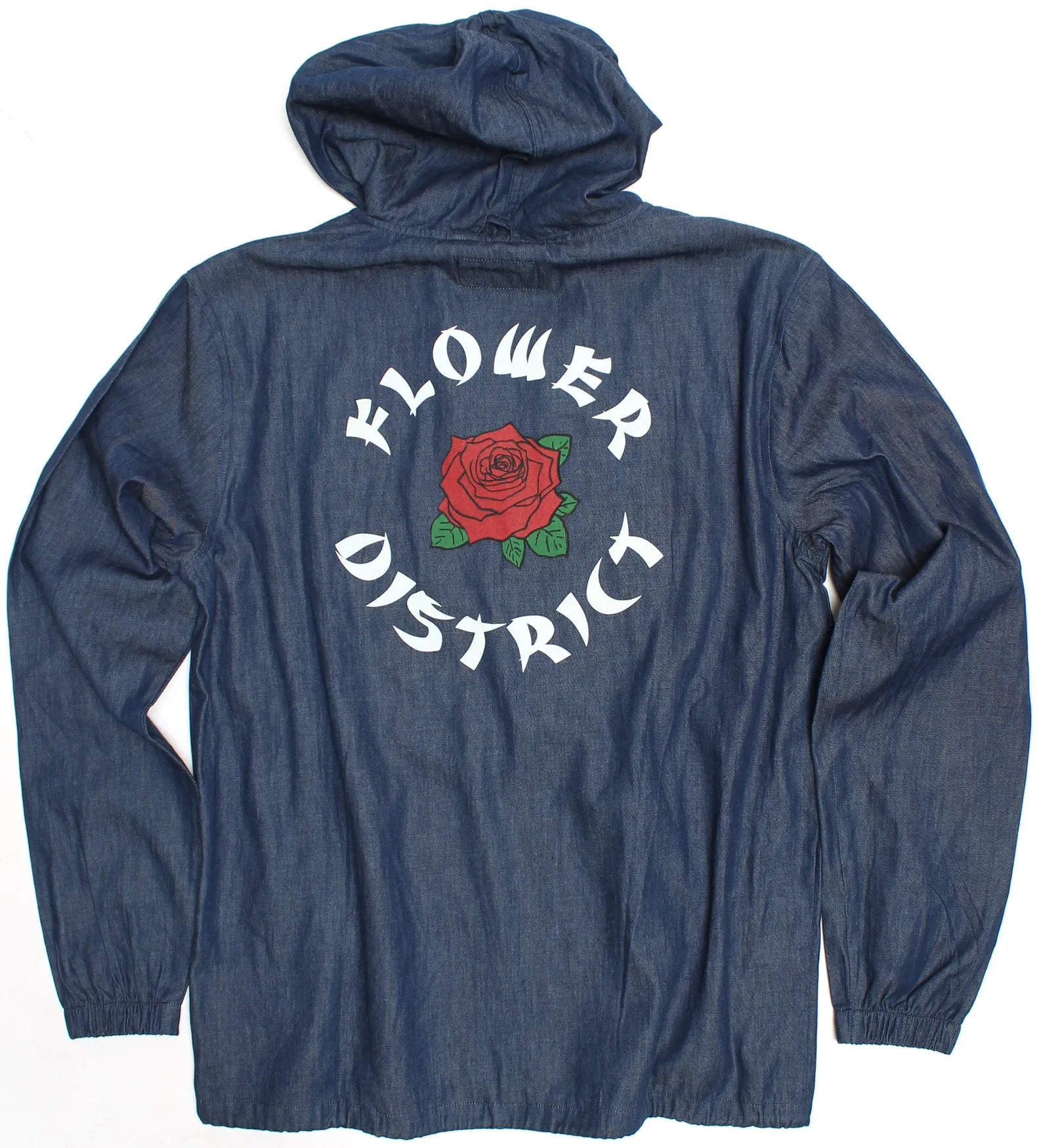 Flower District Light Denim Zip-Up Embroidered Front and Printed Back