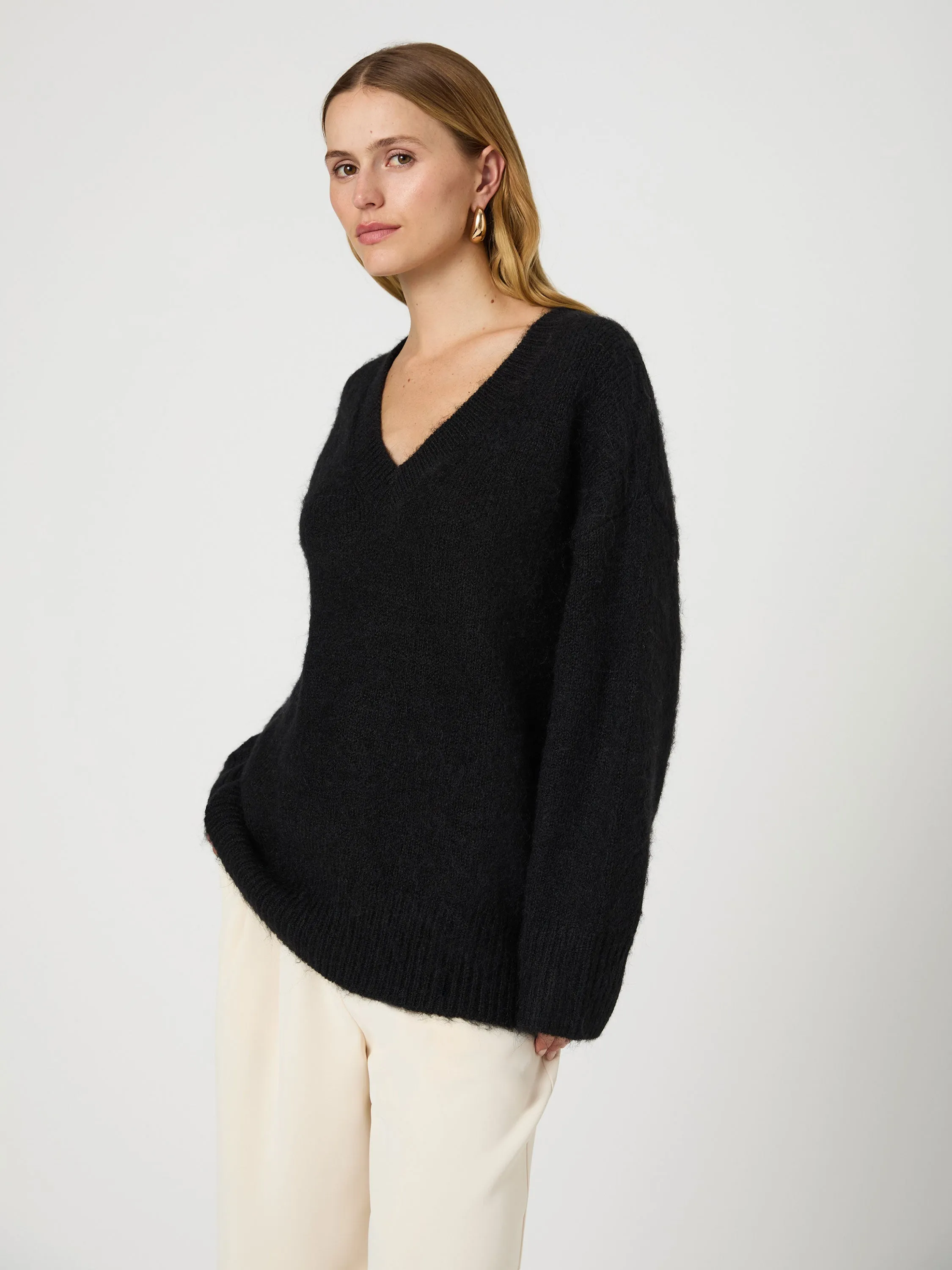 Fluffy Knit V Neck Oversized Sweater